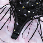 Daisy Embroidered Sheer Mesh Teddy Lingerie