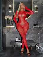 Sexy Slimming Long Sleeve Backless Cutout Mesh Bodysuit Lingerie