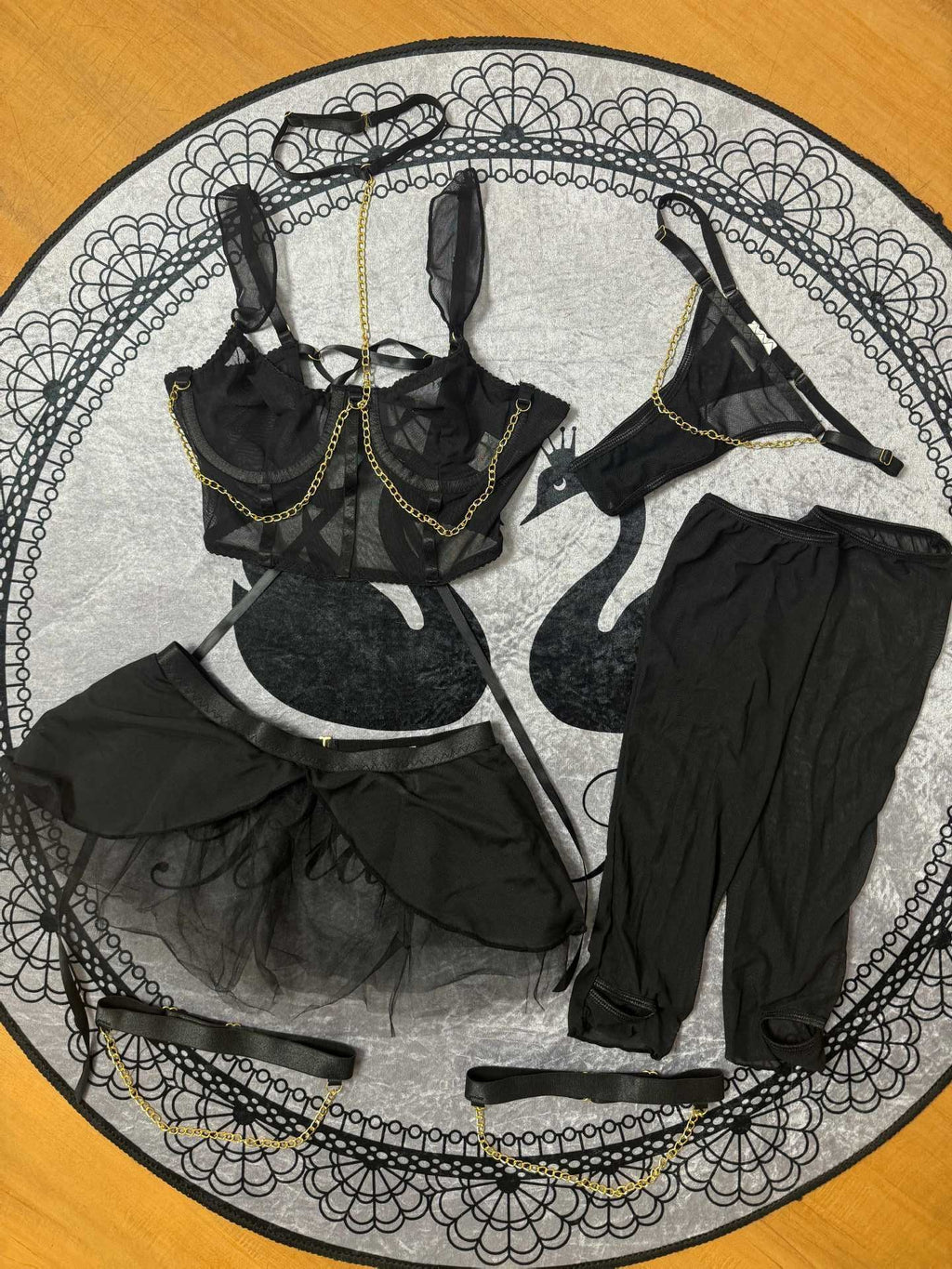 Seductive Sheer Mesh Lingerie Set with Gloves And Garter Straps