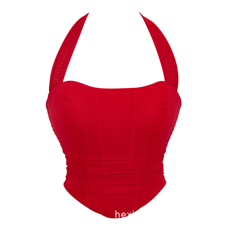 Halter Neck Push-Up Shapewear Corset Top with Boning And Lace-Up Detail
