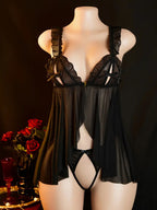 Bow‑Decorated Sheer Mesh Babydoll