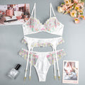 Floral Embroidery Lace Garter Lingerie Set