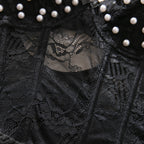 Pearl‑Embellished Floral Lace Open‑Back Teddy Bodysuit