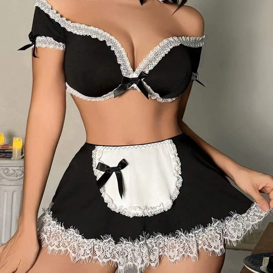 French Maid Lace & Bow Lingerie Set
