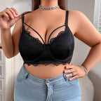 Plus Size Lace Strappy Underwire Bra with Cutout Detail