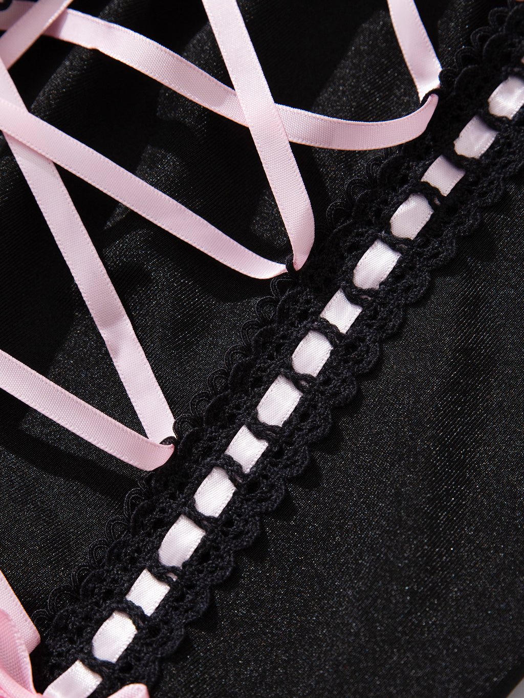 Lace-Up Corset Lingerie Set with Garter Straps