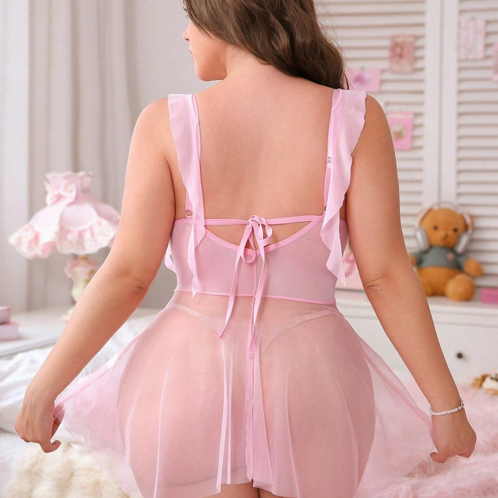 Plus Size Sheer Mesh Corset Babydoll