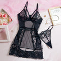 Rose Floral Lace Sheer Mesh Babydoll Lingerie Dress