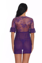 Eyelash Babydoll Open Front Flower Lace Pajama Jacket Seamless Underwear