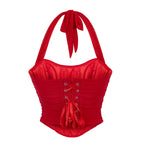 Halter Neck Push-Up Shapewear Corset Top with Boning And Lace-Up Detail