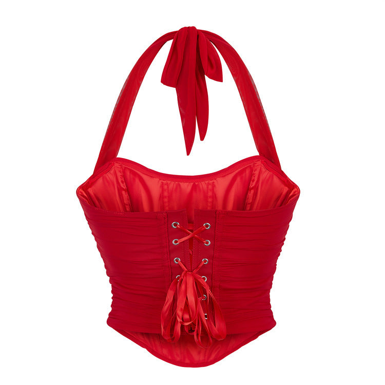 Halter Neck Push-Up Shapewear Corset Top with Boning And Lace-Up Detail