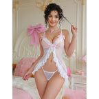 Dotted Mesh Babydoll Lingerie Set