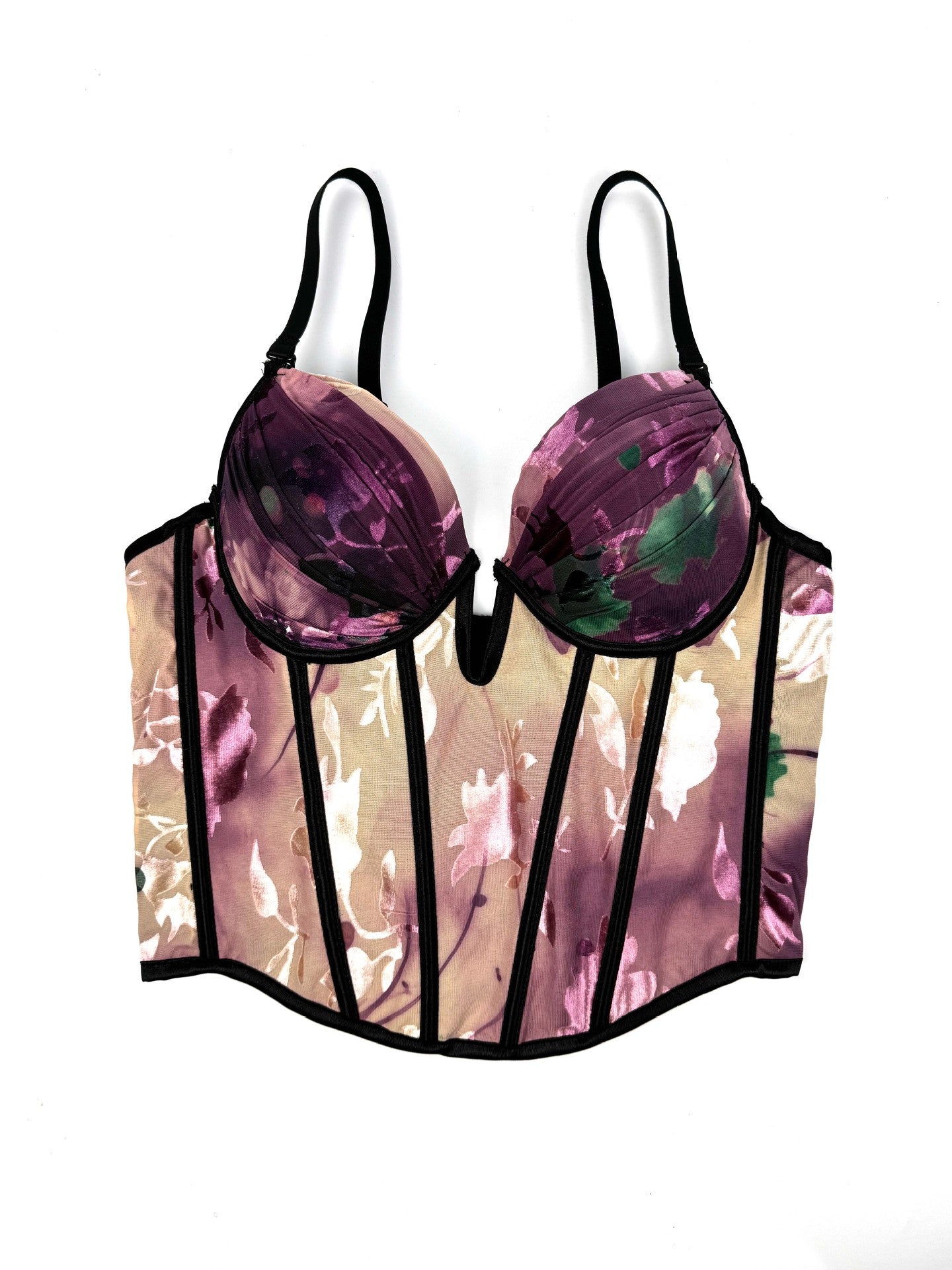 Vintage Floral Sheer Mesh Corset Bustier