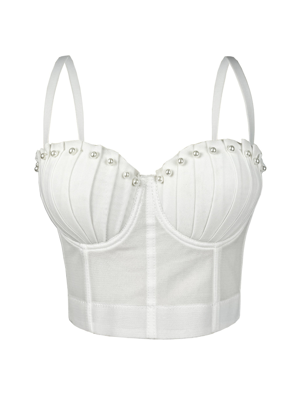 Pearl-Embellished Mesh Structured Corset Bustier