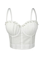 Pearl-Embellished Mesh Structured Corset Bustier