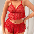 Sheer Mesh Ruffled 2‑Piece Lingerie Short Set