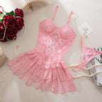 Floral Lace Sweetheart Neck Corset Babydoll