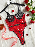 Fishnet & Patent Leather Corset Bodysuit