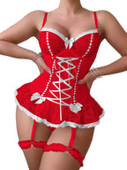 Lace-Up Corset Lingerie Set with Garter Straps