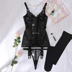 Floral Lace Sheer Mesh Open‑Back Mini Lingerie