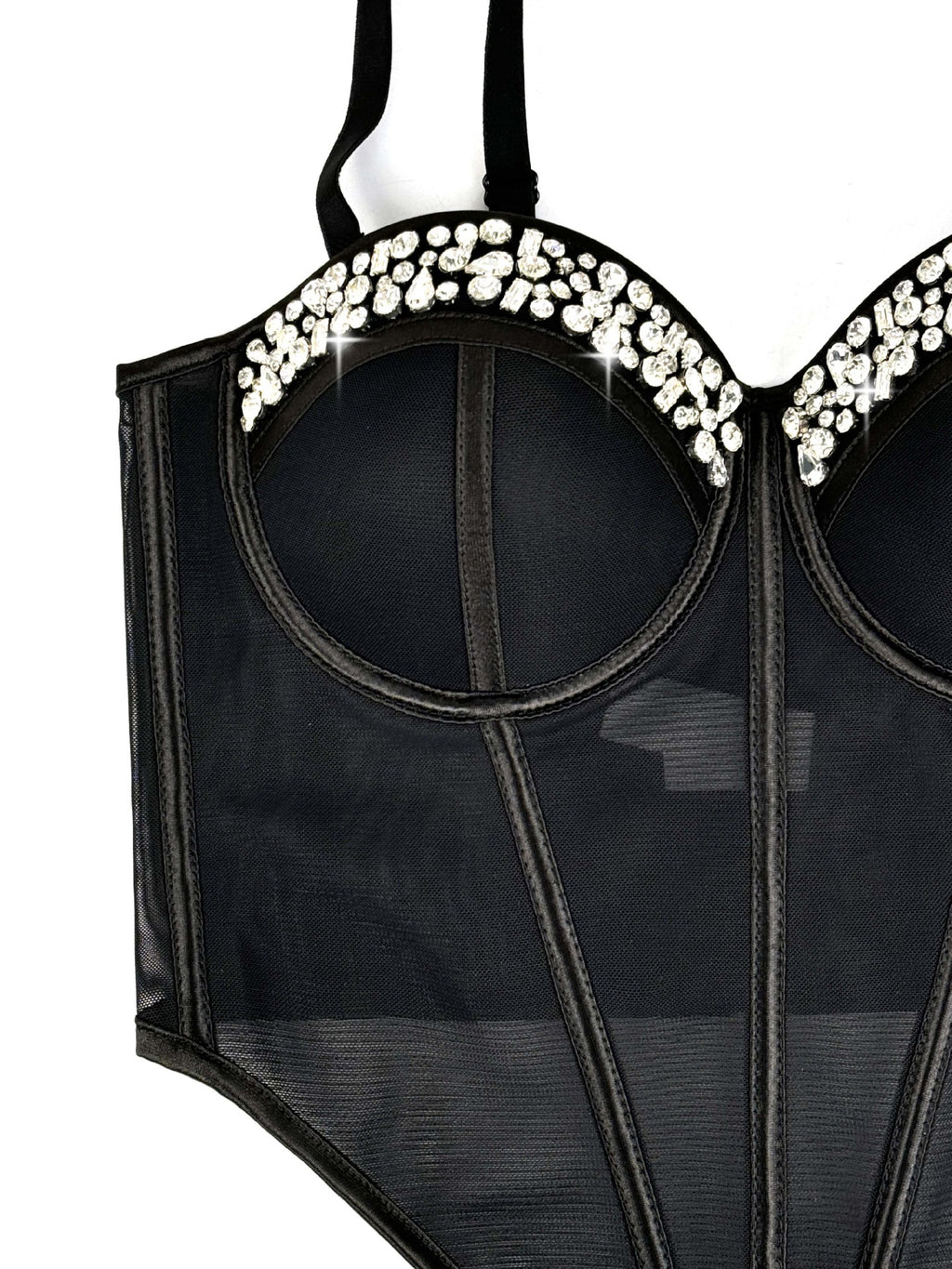 Rhinestone-Trimmed Sheer Corset Bustier