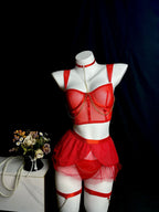 Seductive Sheer Mesh Lingerie Set with Gloves And Garter Straps