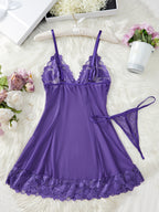 Floral Lace Babydoll with Bow Details & Sheer Mesh