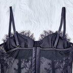 Seductive Sheer Lace Corset Bustier Lingerie with Eyelash Trim