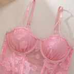 Floral Lace Sweetheart Neck Corset Babydoll