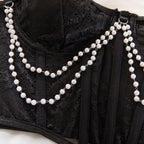 Lace Corset Crop Top with Pearl Chain Detail