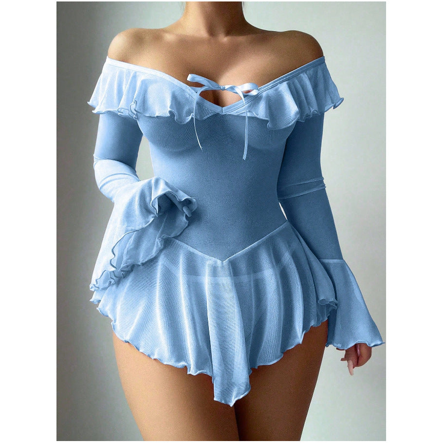 Long Sleeve Sheer Mesh Lingerie Chemise