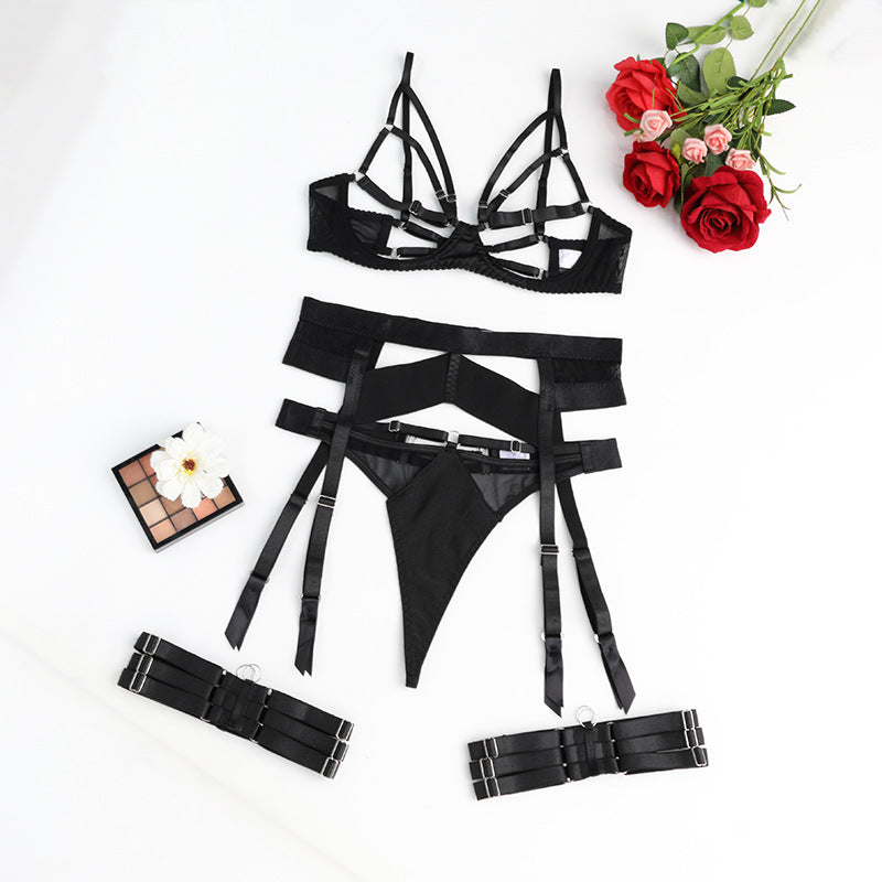 Geometric Hollow Sling Open Waist Sleepwear Suit