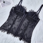 Seductive Sheer Lace Corset Bustier Lingerie with Eyelash Trim