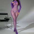 Sexy Stockings Jacquard Hollow Long-sleeved One-piece Suit
