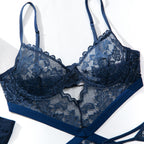 Floral Lace Criss‑Cross Cut‑Out Lingerie Set