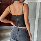 Floral Lace Corset with Adjustable Straps & Back Zip