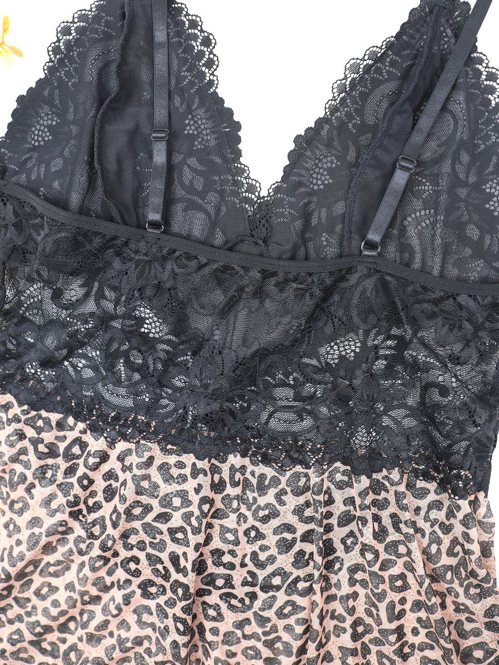 Leopard Print Lace Babydoll with Sheer Mesh Bust