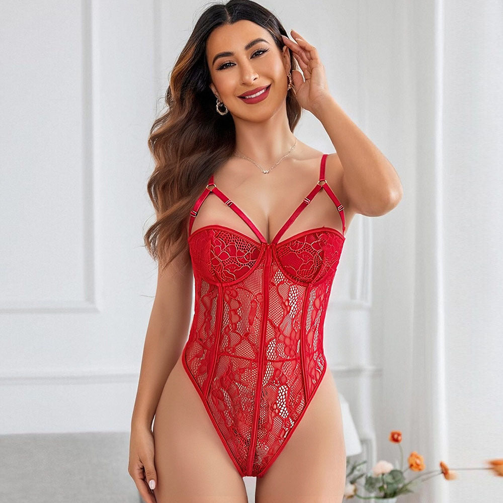 Confidence-Boosting Strappy Lace Lingerie Teddy