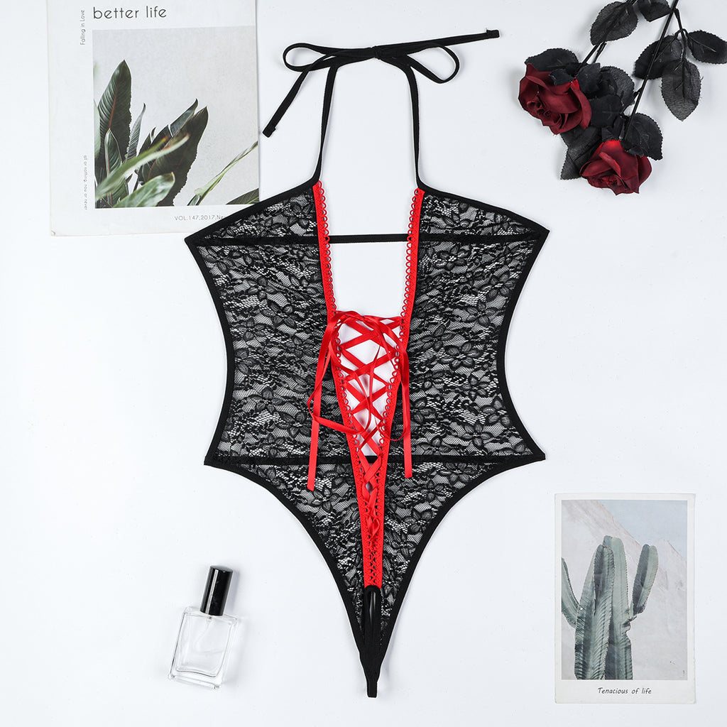Floral Lace Halter‑Neck Teddy