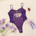 Seductive Floral And Butterfly Mesh Bodysuit with Open Back