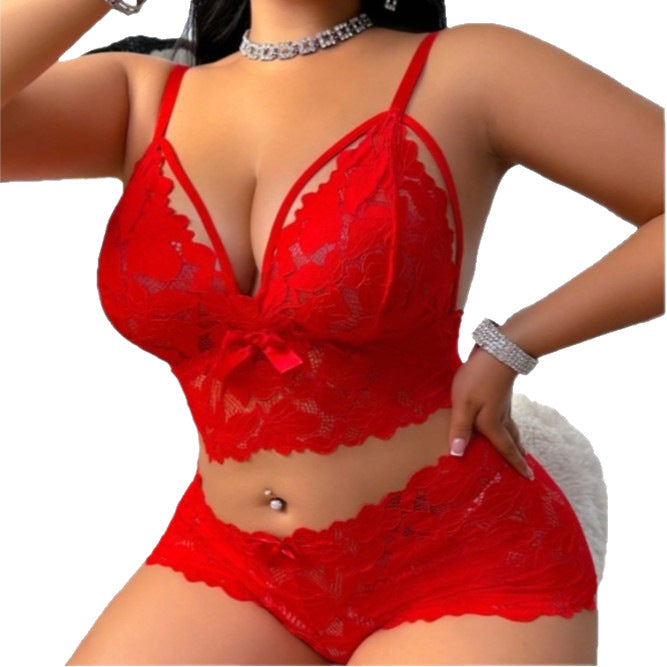 Lace Slim-Fit Bra Set Sheer Sleepwear Lingerie Plus Size