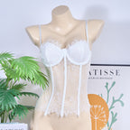 Seductive Sheer Lace Corset Bustier Lingerie with Eyelash Trim