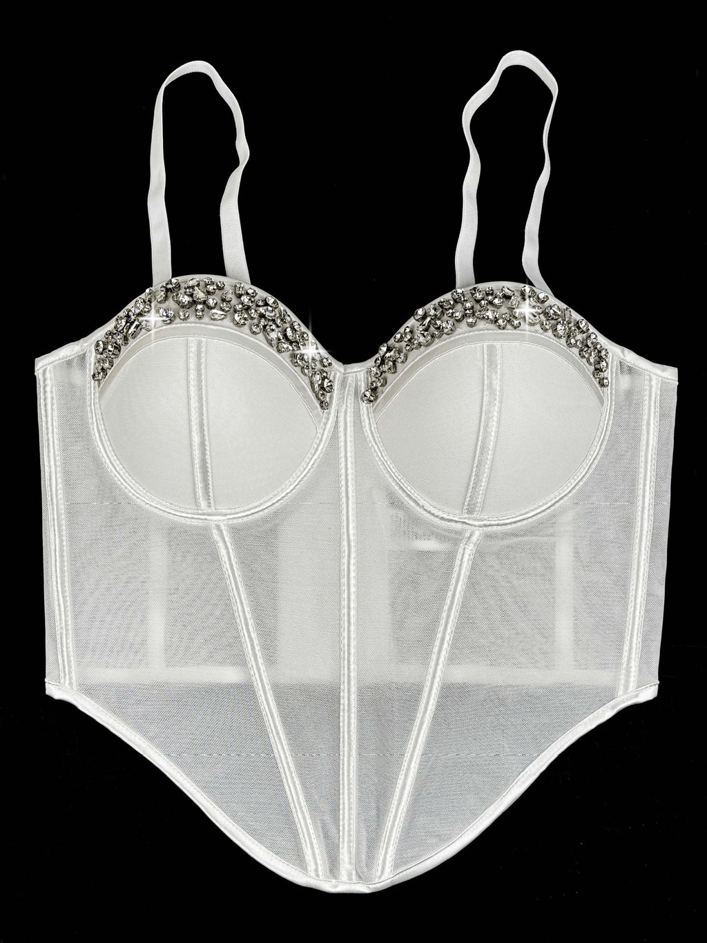 Rhinestone-Trimmed Sheer Corset Bustier