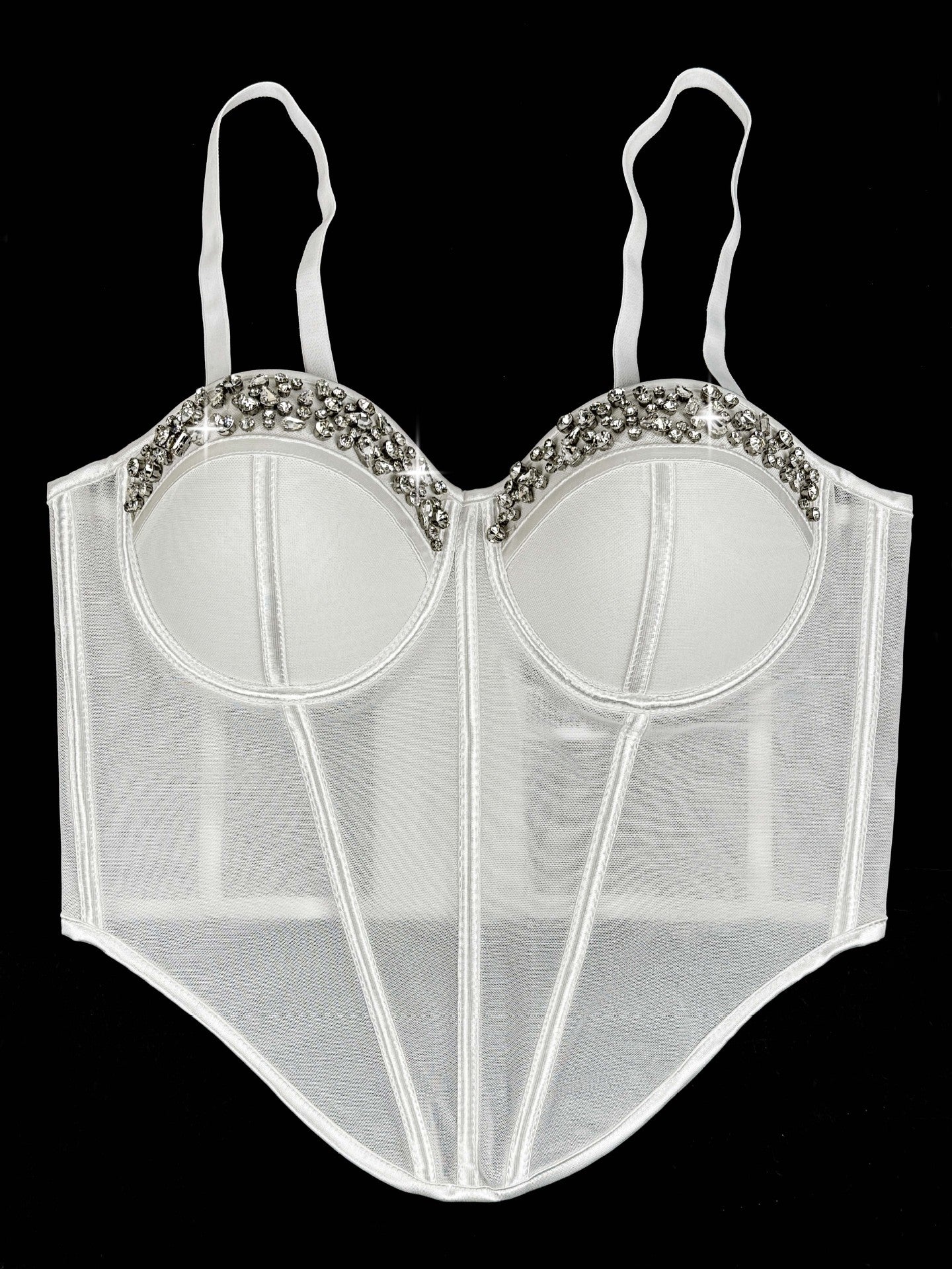 Rhinestone-Trimmed Sheer Corset Bustier
