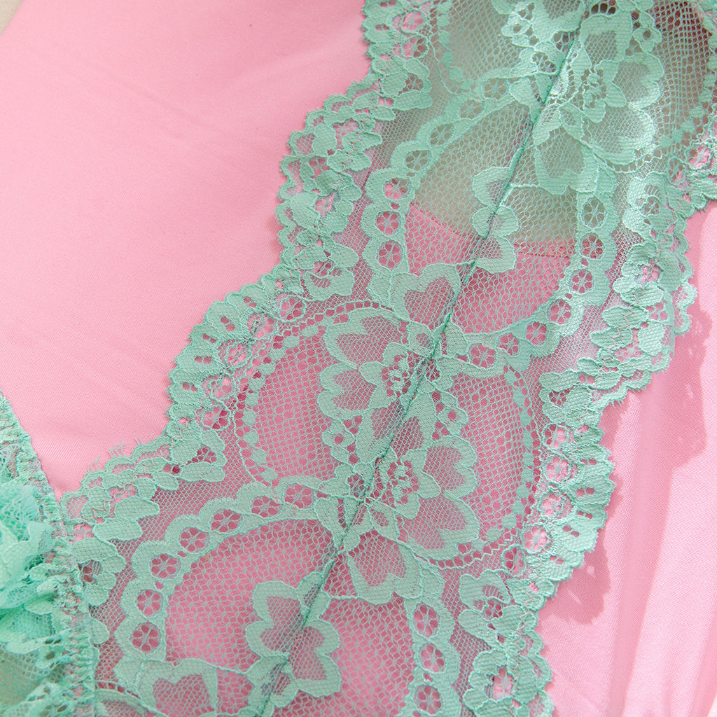 Contrast‑Color Floral Lace Panel Teddy Bodysuit