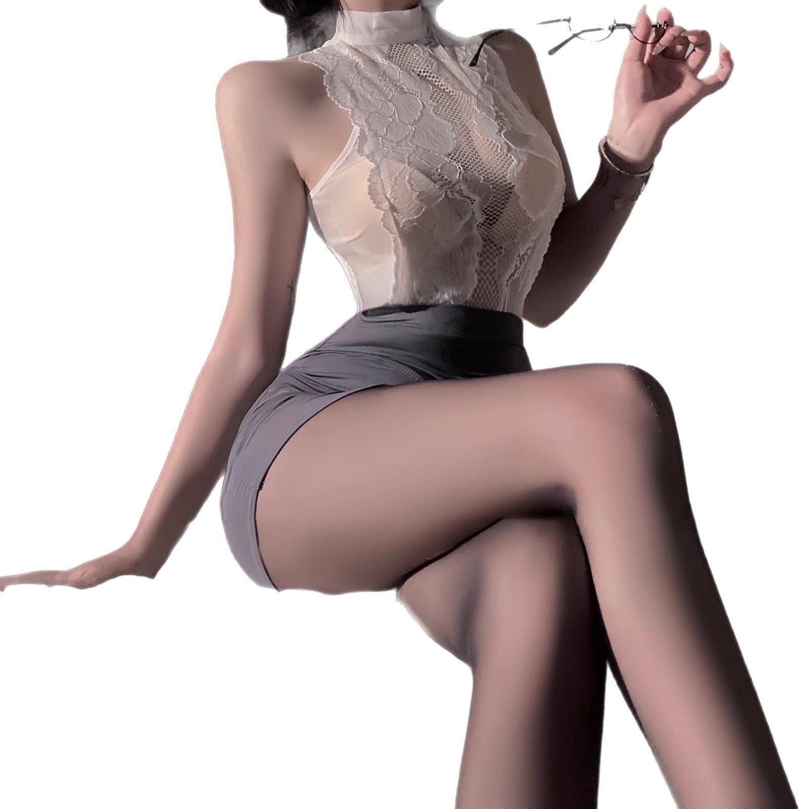 Sexy Flight Attendant Secretary Bodycon Dress with Hollow-Out Uniform Style