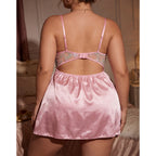 Satin Floral Embroidered Babydoll with Back Cutout & Lace Hem