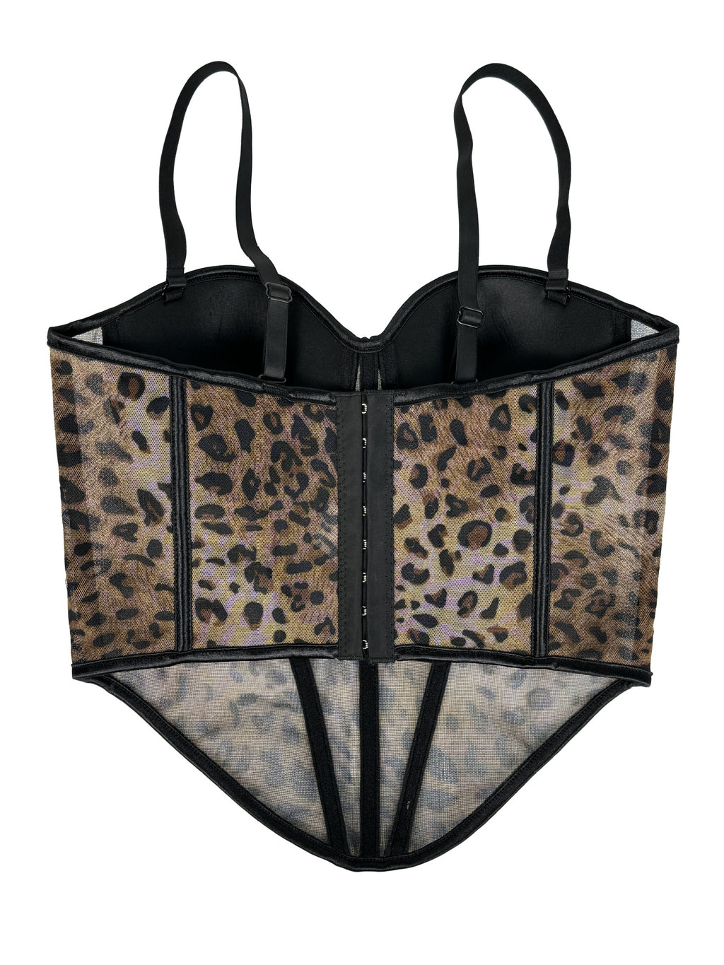 Leopard Print Mesh Corset Bustier with Rhinestone Trim