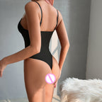 Eyelash‑Lace Deep‑V Open‑Back Intimate Bodysuit