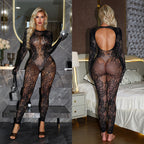 Sexy Slimming Long Sleeve Backless Cutout Mesh Bodysuit Lingerie